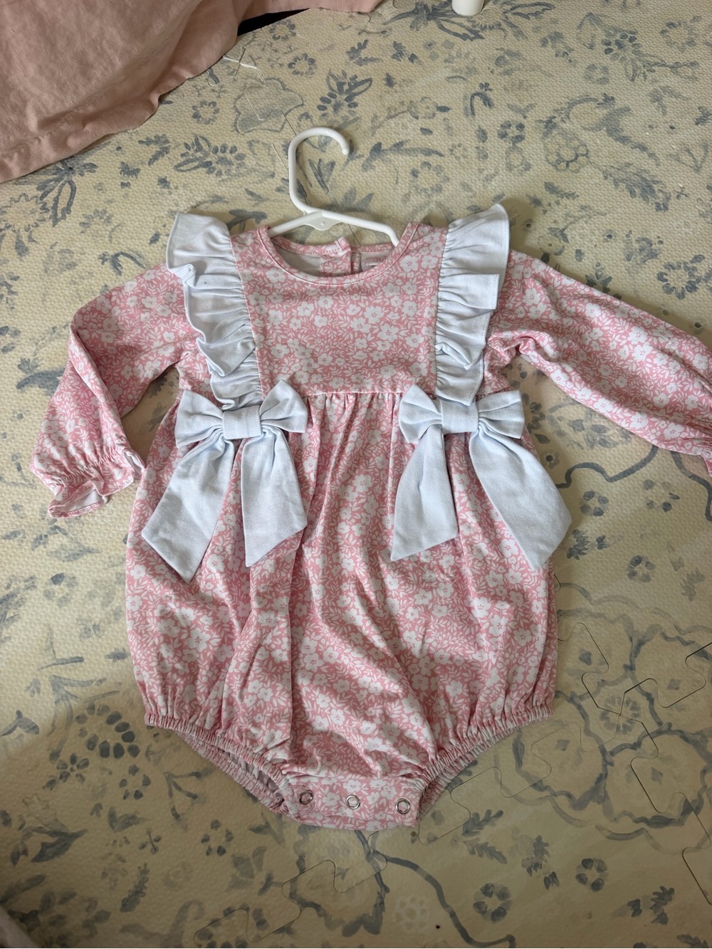 Stitchy fish Pink Floral Ruffle Bow Romper